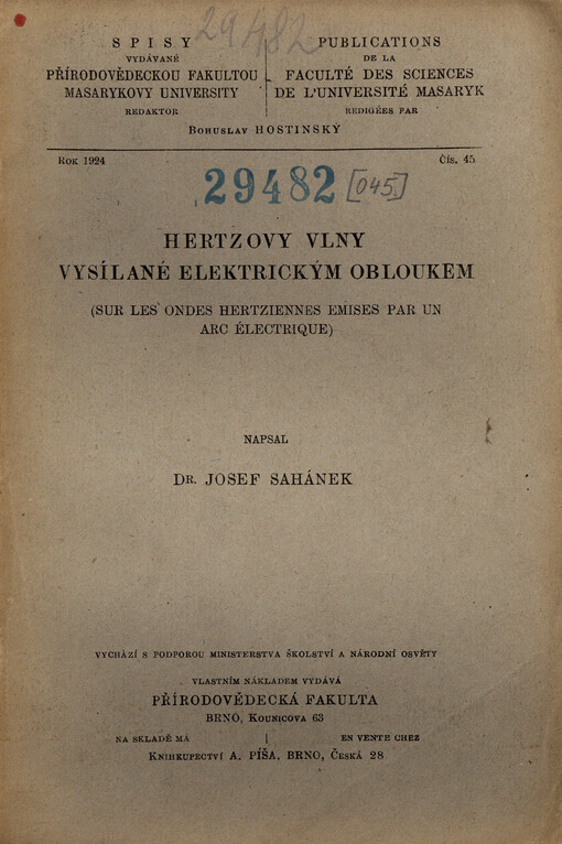 Hertzovy vlny vysílané elektrickým obloukem = Sur les ondes hertziennes emises par un arc électrique