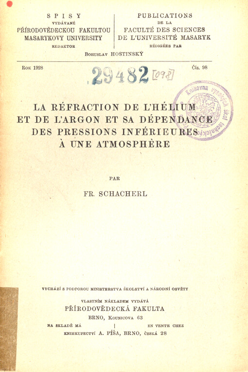 La réfraction de l'hélium et de l'argon et sa dépendance des pressions inférieures à une atmosphère