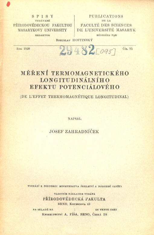 Měření termomagnetického longitudinálního efektu potenciálového = De l'effet thermomagnétique longitudinal