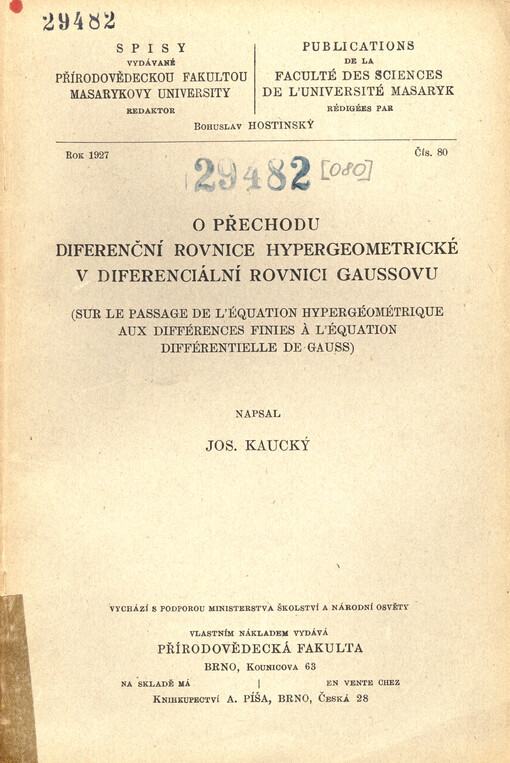 O přechodu diferenční rovnice hypergeometrické v diferenciální rovnici Gaussovu = Sur le passage de l'équation hypergéométrique aux différences finies à l'équation différentielle de Gauss
