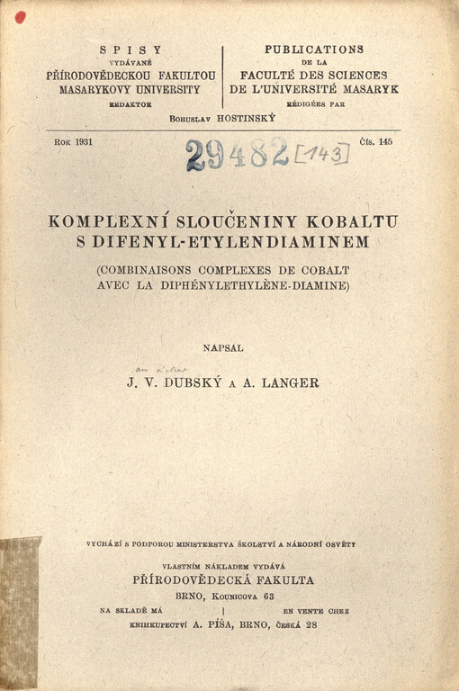 Komplexní sloučeniny kobaltu s difenyl-etylendiaminem = Combinaisons complexes de cobalt avec la diphénylethylene-diamine