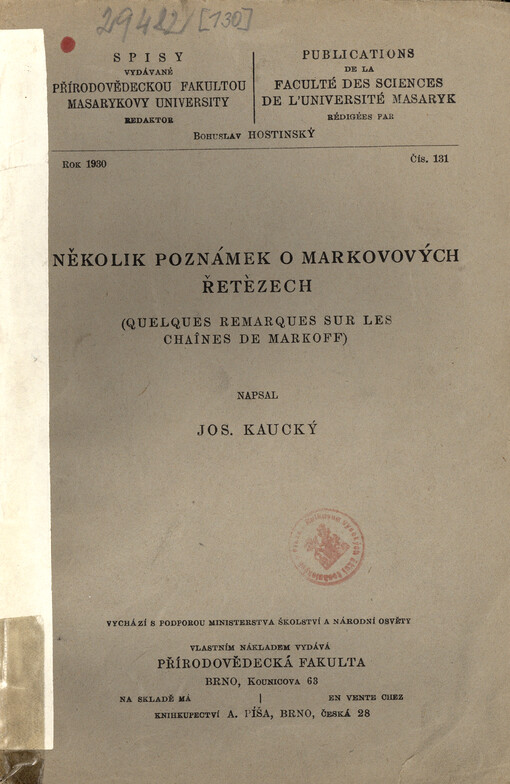 Několik poznámek o Markovových řetězech = Quelques remarques sur les chaînes de Markoff