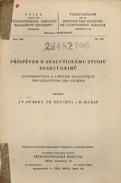 Příspěvek k analytickému studiu reakcí oximů = Contribution à l'étude analytique des réactions des oximes