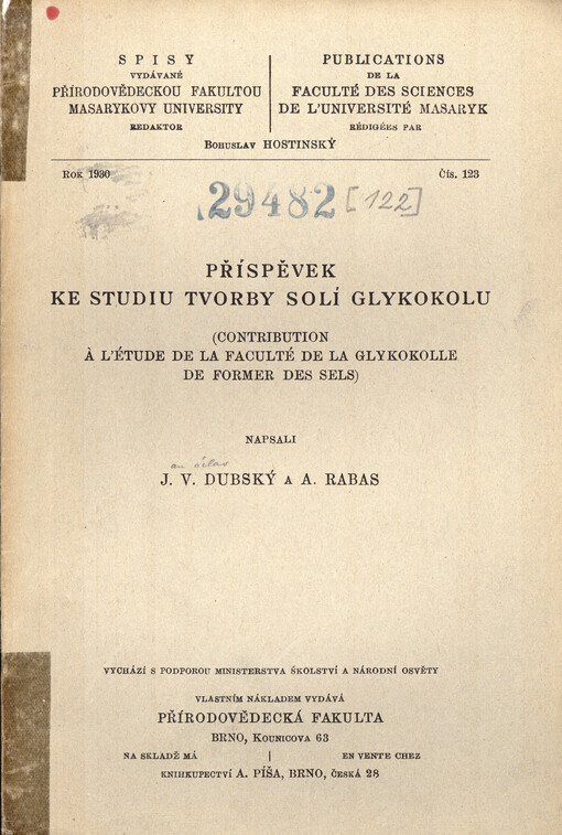 Příspěvek ke studiu tvorby solí glykokolu = Contribution à l'étudé de la faculté de la glykokolle de former des sels