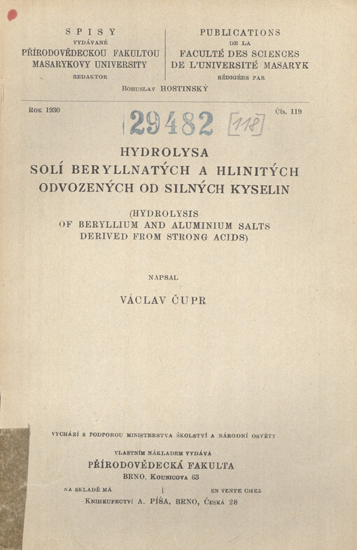 Hydrolysa solí beryllnatých a hlinitých odvozených od silných kyselin = Hydrolysis of beryllium and aluminium salts derived from strong acids