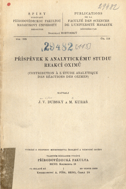 Příspěvek k analytickému studiu reakcí oximů = Contribution a l'étude analytique des réactions des oximes