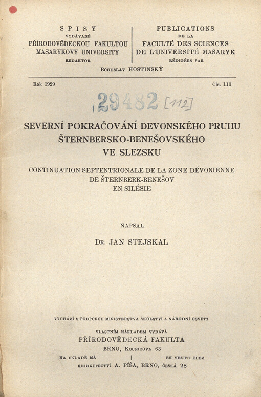 Severní pokračování devonského pruhu šternbersko-benešovského ve Slezsku = Continuation septentrionale de la zone dévonienne de Šternberk-Benešov en Silésie