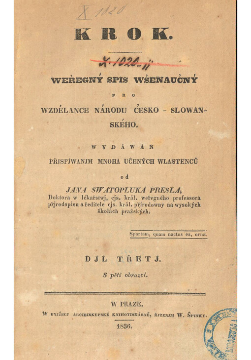 Krok: Weřegný spis wšenaučný pro Wzdělance Národu Česko-Slowanského. Djl třetj, částka čtwrtá