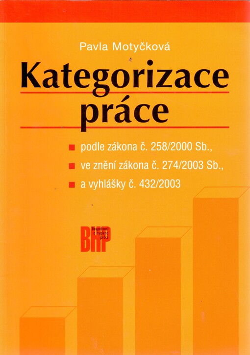 Kategorizace práce: podle zákona č. 258/2000 Sb., ve znění zákona č. 274/2003 Sb., a vyhlášky č. 432/2003