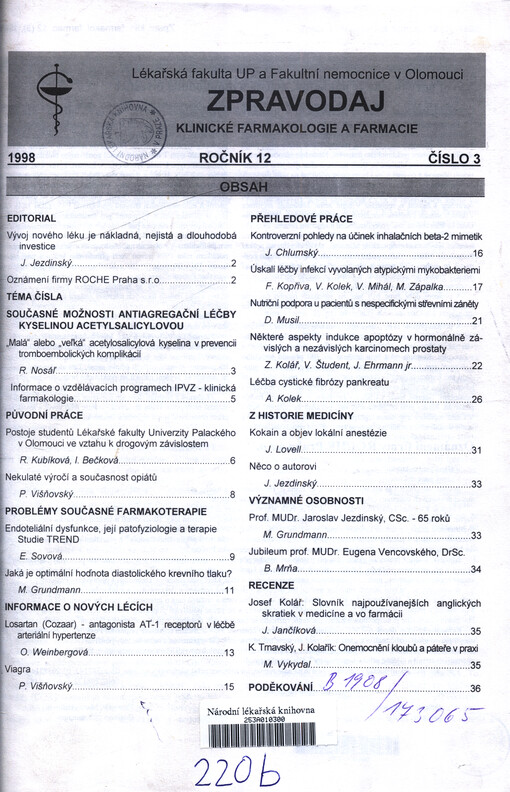 Zpravodaj klinické farmakologie a farmacie