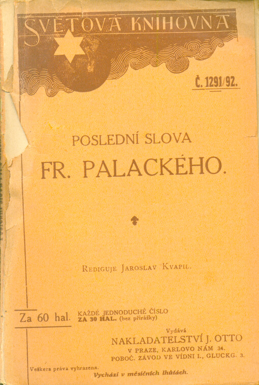 Poslední slova : doslovy k Radhostu a pamětným listům