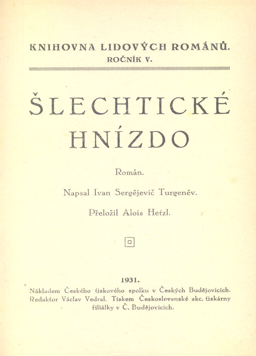 Šlechtické hnízdo : román