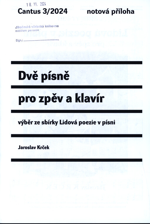 Dvě písně pro zpěv a klavír : výběr ze sbírky Lidová poezie v písni