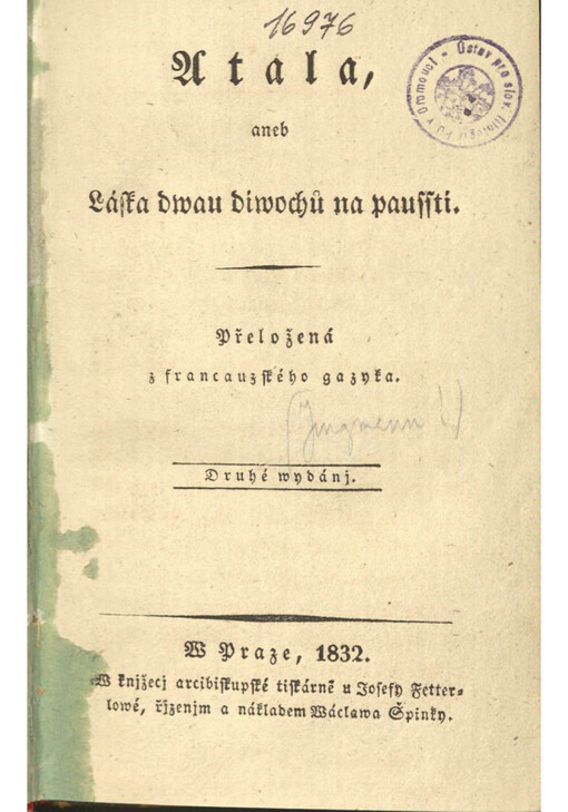 Atala, aneb Láska dwau diwochů na paussti