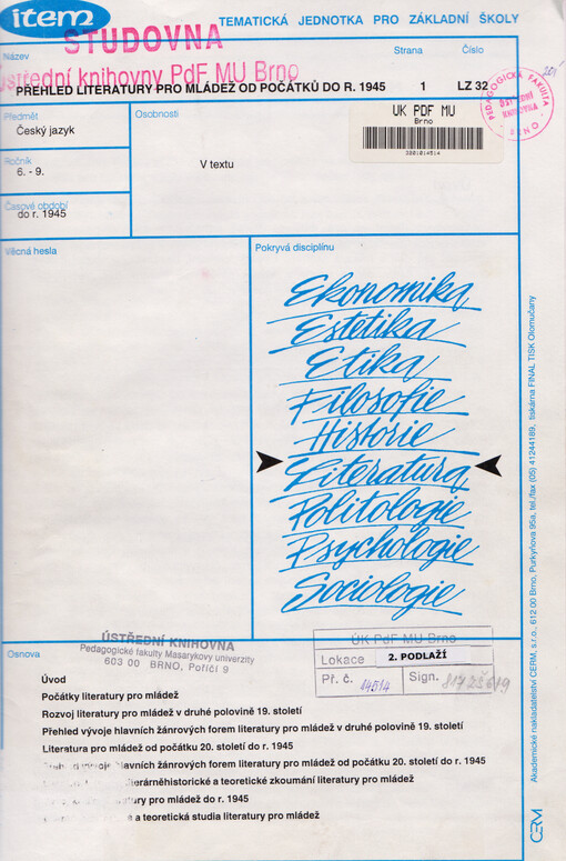 Přehled literatury pro mládež od počátku do r. 1945