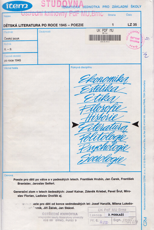 Dětská literatura po roce 1945 : poezie