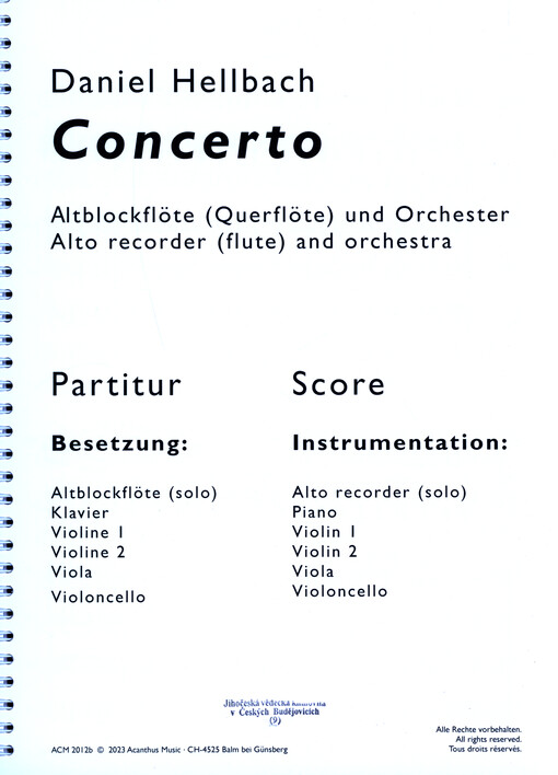 Concerto : Altblockflöte und Orchester