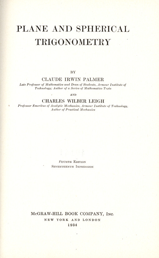 Plane and spherical trigonometry