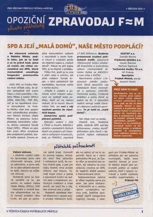 Opoziční zpravodaj F-M : pro všechny přátele Frýdku-Místku