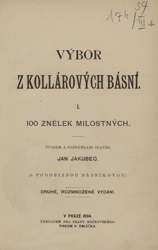 Výbor z Kollárových básní.I,100 znělek milostných