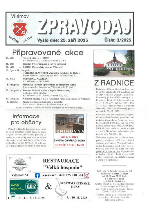 Zpravodaj : Vilémov