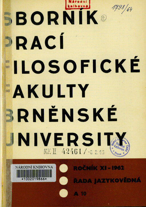 Sborník prací Filozofické fakulty brněnské univerzity. Řada jazykovědná (A) = Linguistica Brunensia