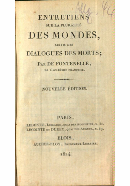 Entretiens sur la pluralité des mondes, suivis des dialogues des morts