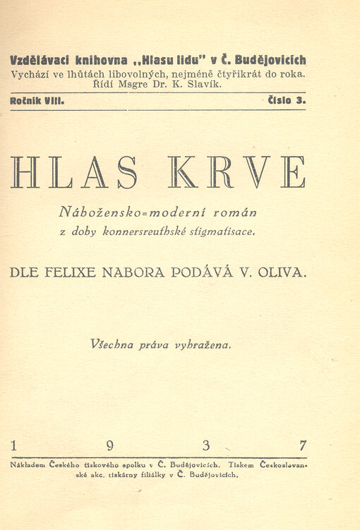 Hlas krve : nábožensko- moderní román z doby konnersreuthské stigmatisace