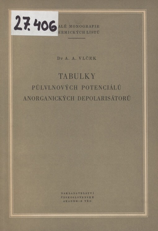 Tabulky půlvlnových potenciálů anorganických depolarisátorů
