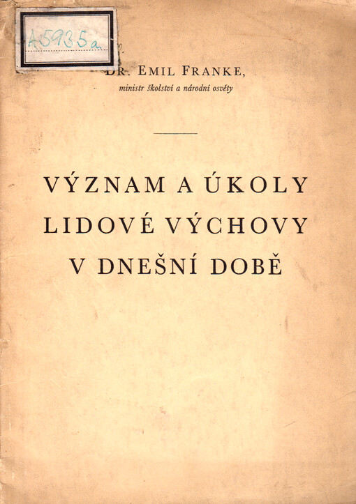Význam a úkoly lidové výchovy v dnešní době