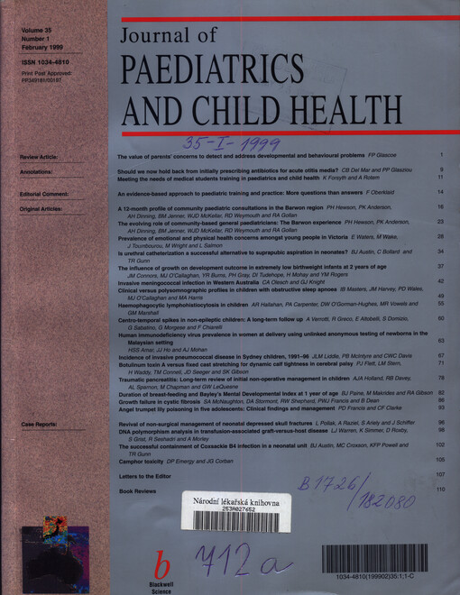 Journal of paediatrics and child health : official journal of the Paediatrics & Child Health Division (the Royal Australasian College of Physicians), the Perinatal Society of Australia and New Zealand, the Paediatrics Research Society of Australia...
