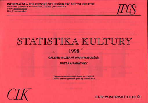 Statistika kultury : galerie (muzea výtvarných umění), muzea a památníky : základní statistické údaje o činnosti. 1998