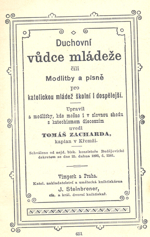 Duchovní vůdce mládeže čili Modlitby a písně pro katolickou mládež školní i dospělejší