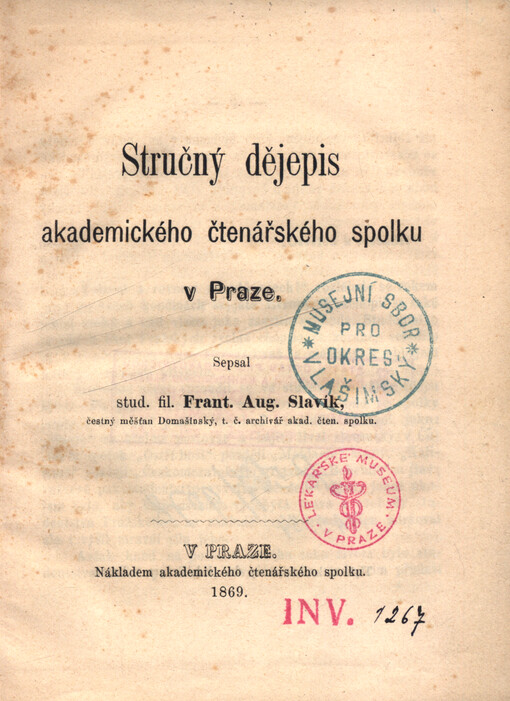 Stručný dějepis akademického čtenářského spolku v Praze