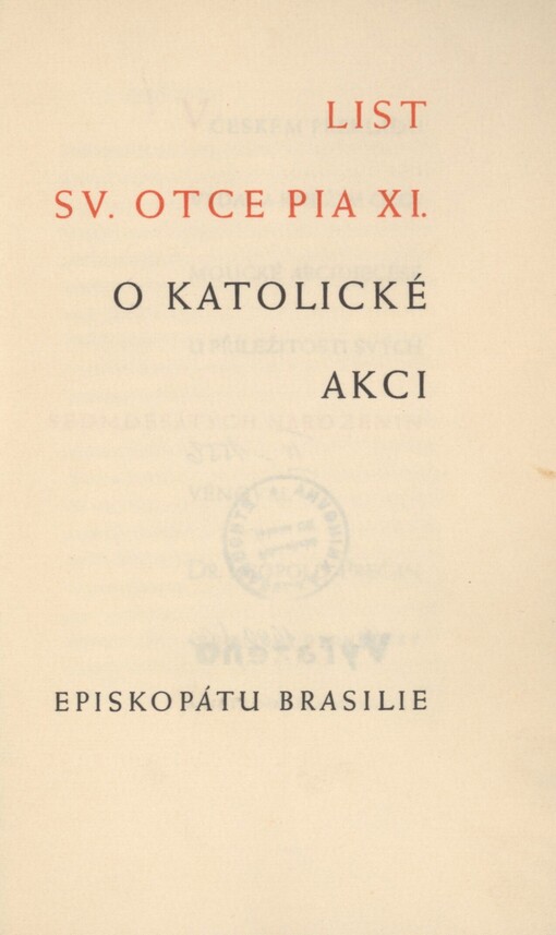 List sv. Otce Pia XI. o katolické akci episkopátu Brasilie