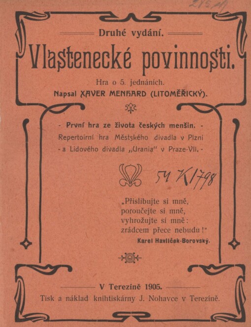 Vlastenecké povinnosti :hra o pěti jednáních