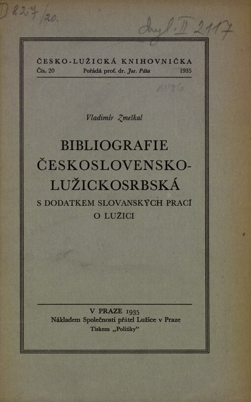 Bibliografie československo-lužickosrbská :s dodatkem slovanských prací o Lužici