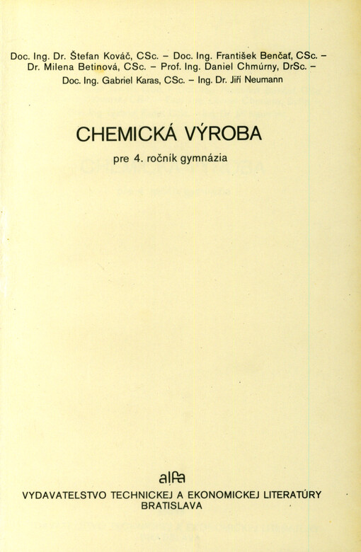 Chemická výroba pre 4. ročník gymnázia