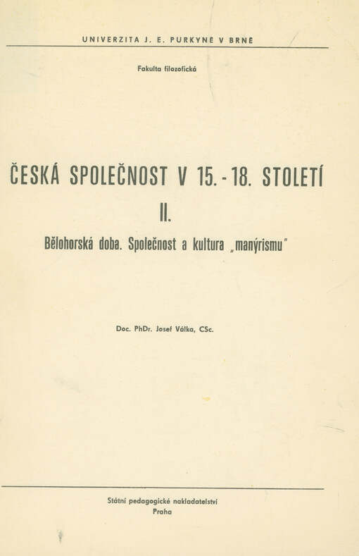 Česká společnost v 15.-18. století. II., Bělohorská doba, společnost a kultura 