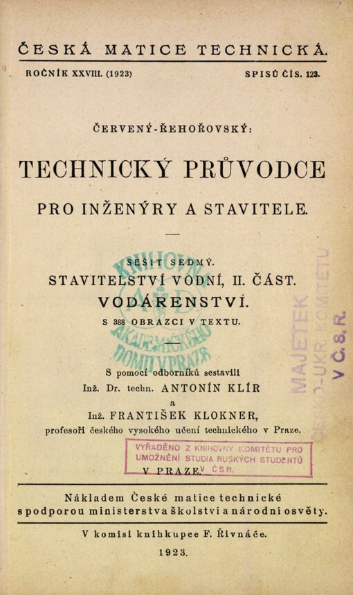 Technický průvodce pro inženýry a stavitele.Sešit sedmý,Stavitelství vodní.