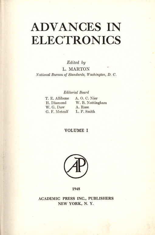 Advances in electronics and electron physics. Vol. 1