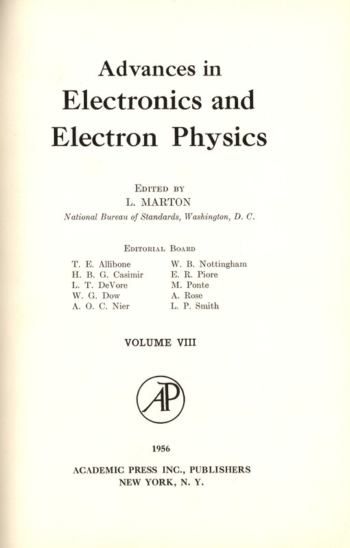 Advances in electronics and electron physics. Vol. 8