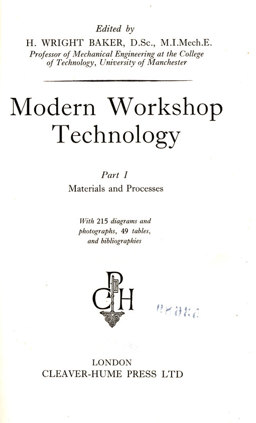 Modern workshop technology. Part I, Materials and processes