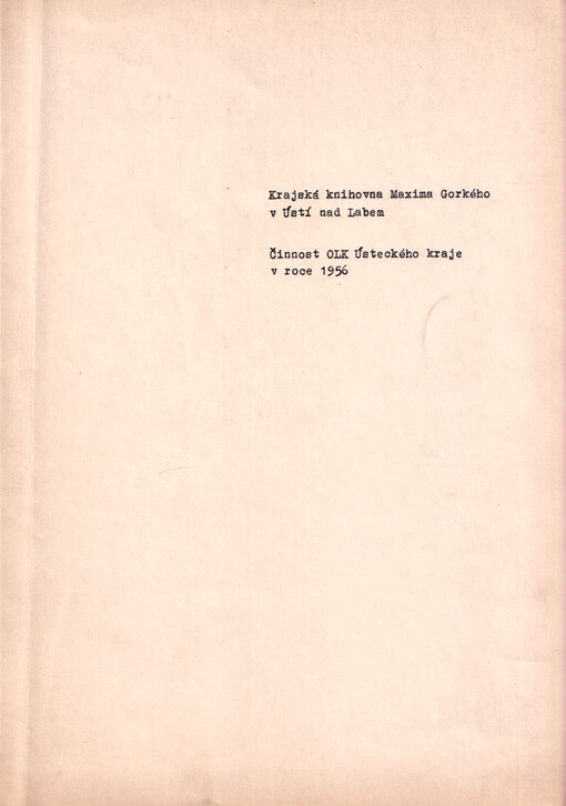 Činnost okresních lidových knihoven v Ústeckém kraji v roce 1956