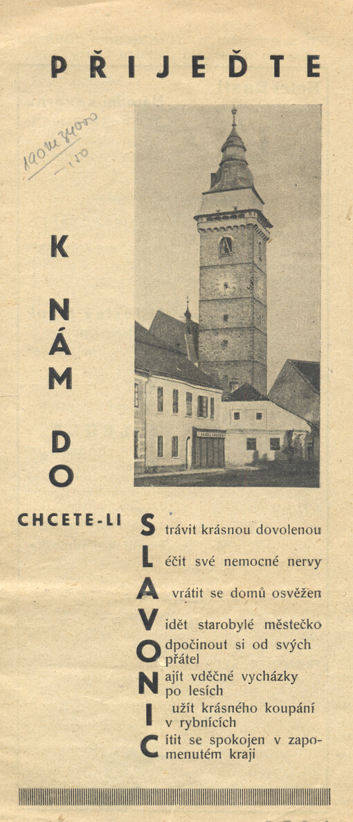 Přijeďte k nám do Slavonic : chcete-li