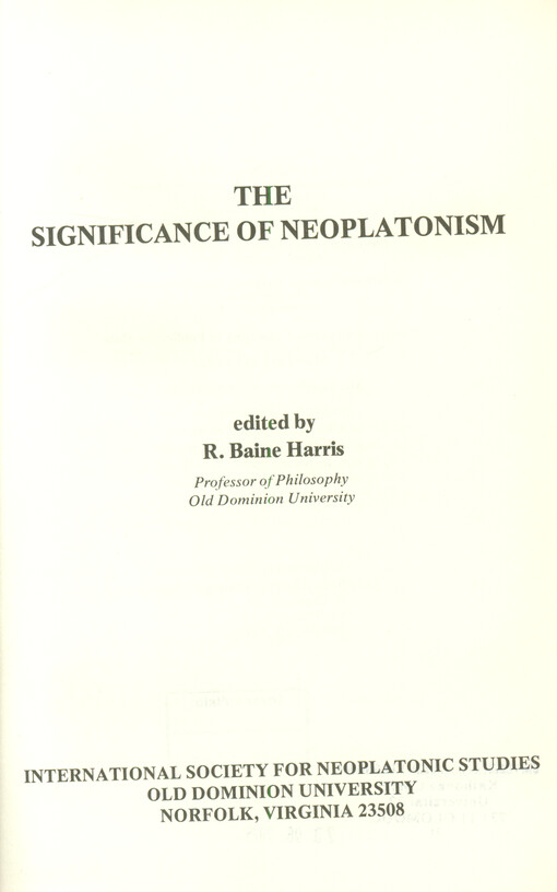 The significance of neoplatonism