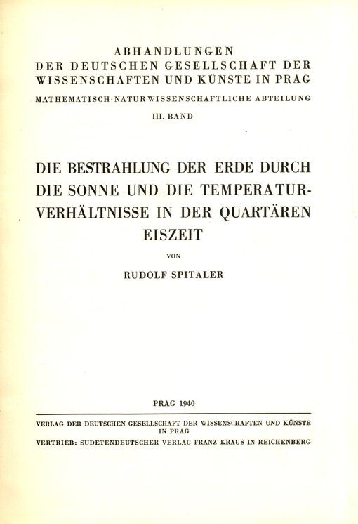 Bestrahlung der Erde durch die Sonne und die Temperaturverhältnisse in der quartären Eiszeit