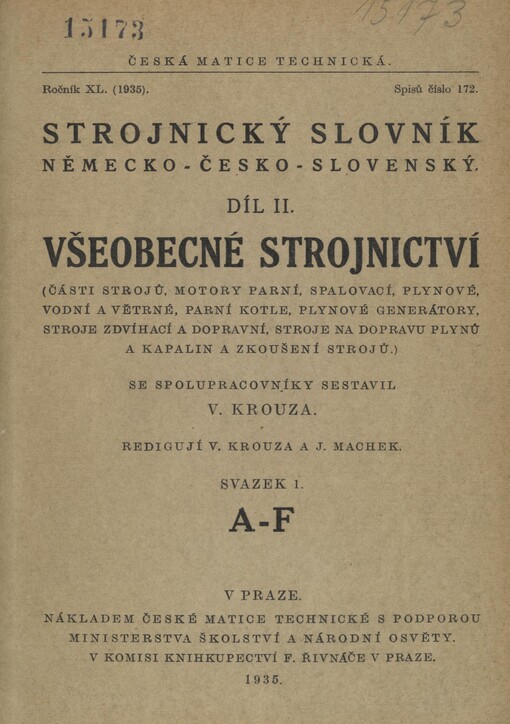 Strojnický slovník německo-česko-slovenský.Díl II,Všeobecné strojnictví.