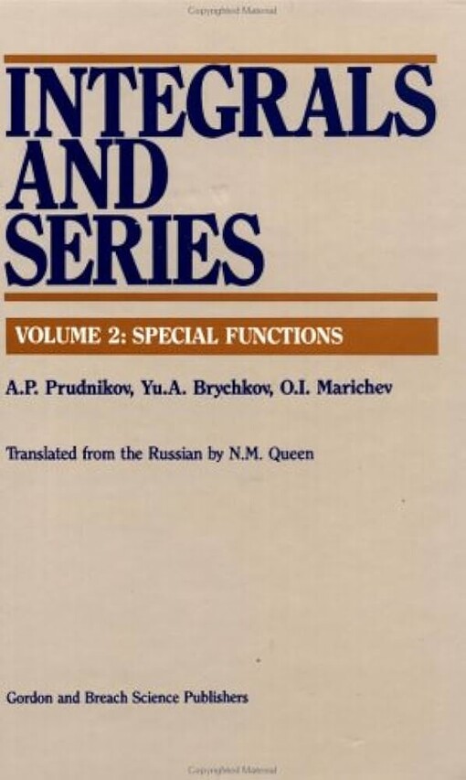 Integrals and series.Volume 2,Special function