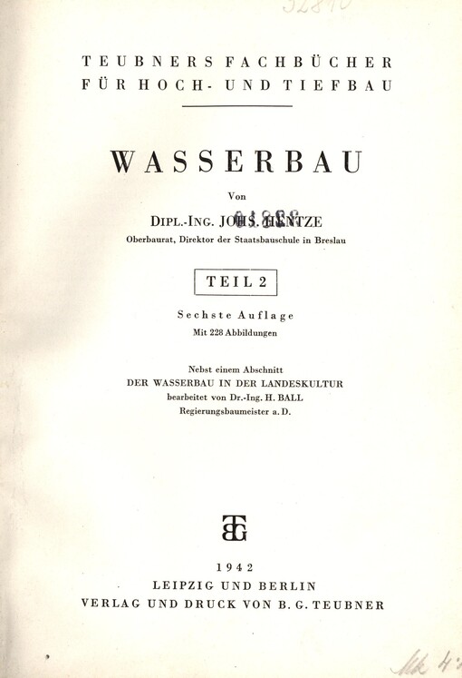 Wasserbau. von Johs. Hentze